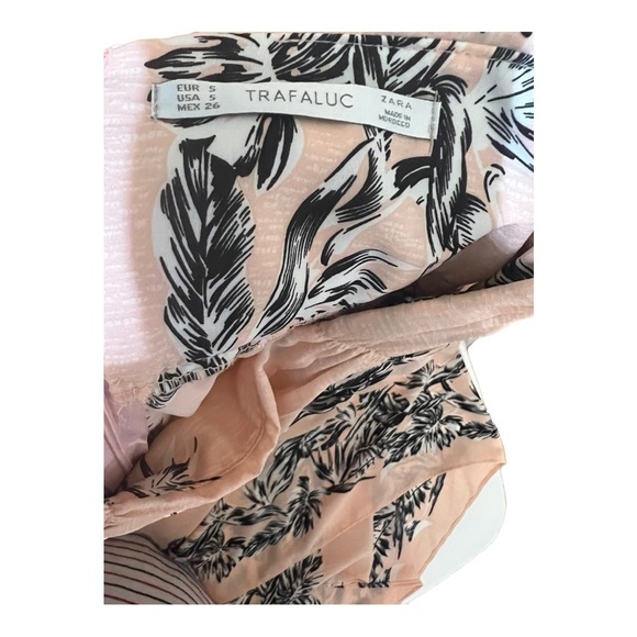 Zara Asymmetrical Pleated Chiffon Skirt Peach w/Tropical Prints Small - Picture 5 of 5